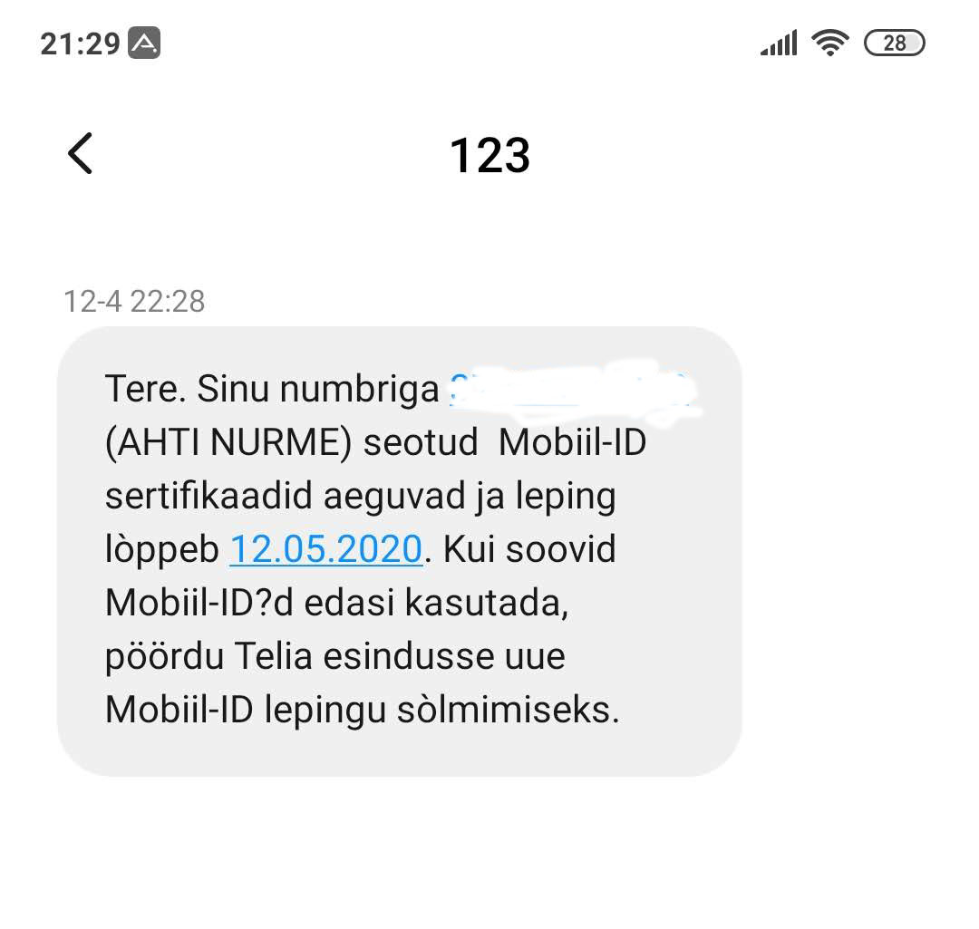 SMS Mobiili-ID kohta